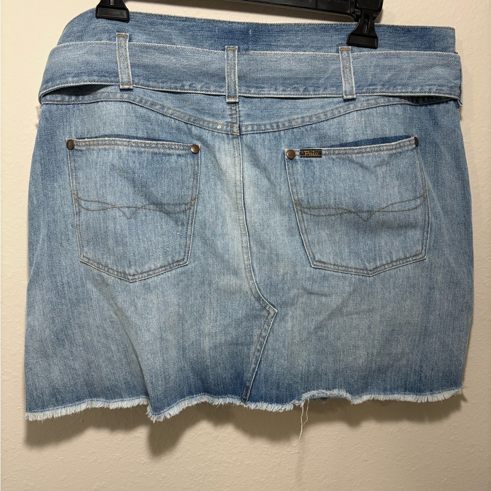 Polo Ralph Lauren Denim Mini Skirt | Raw Hem Belted Jean Skirt | Size 29 - Picture 5 of 6
